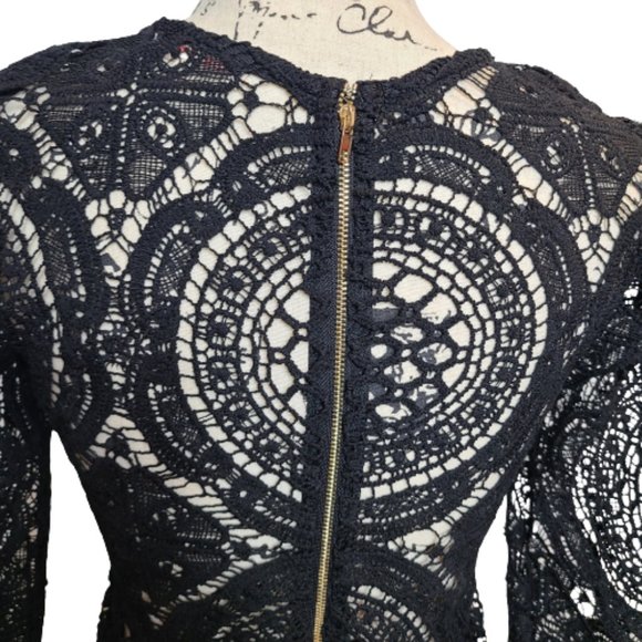 LUXXEL LADIES LONG SLEEVE CROCHET BLACK TOP WITH ATTACH SHORTS SIZE: M - Picture 7 of 12